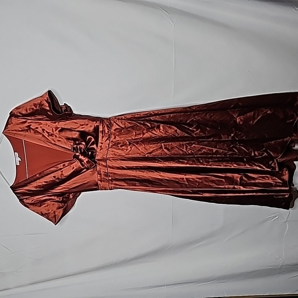 NWOT Baltic Born Poppy Satin bronze brown knot tie front flowy midi dress sz S - Picture 1 of 9
